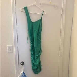 Green Ruched Asymmetrical Dress